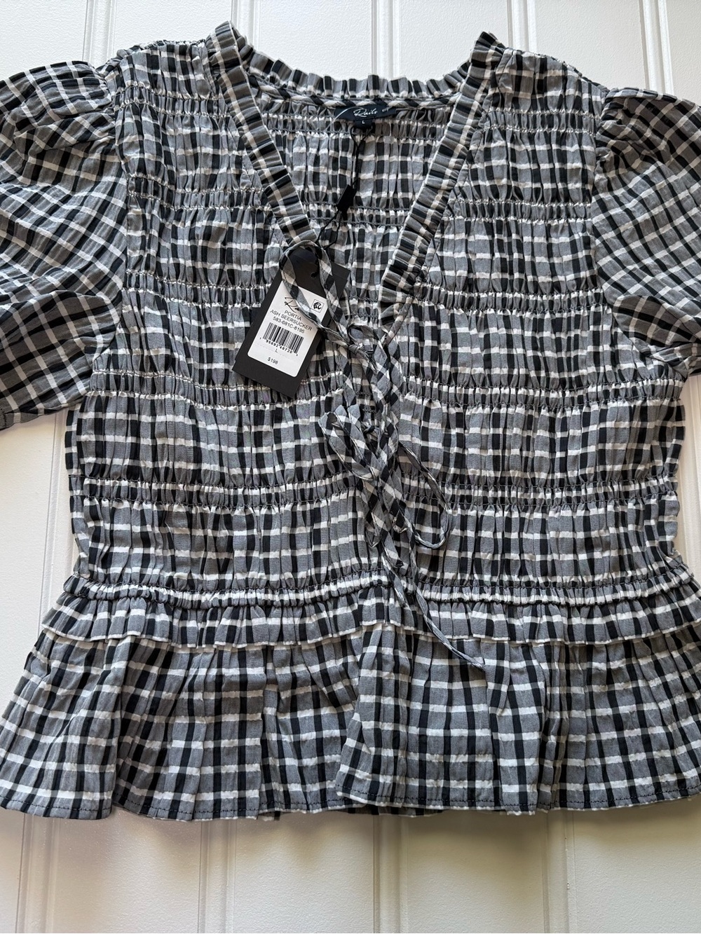 RAILS Portia Top Ash Sheersucker Smocked Ruffle Women Large NEW 2015 - Picture 2 of 4